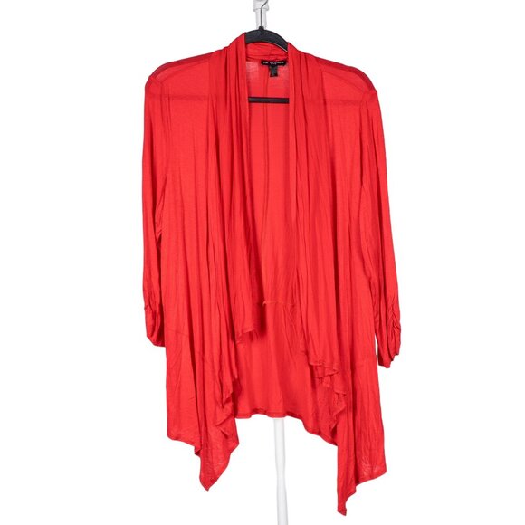 IN Studio Cardigan Sweater L Petites Womans Red Handkerchief Long Sleeve Knit - Picture 1 of 4